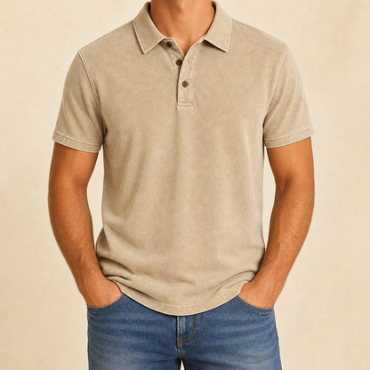 Men’s Vintage Wash No-Pocket Polo Shirt