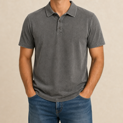 Men’s Vintage Wash No-Pocket Polo Shirt