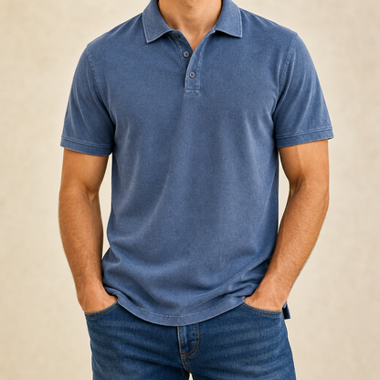 Men’s Vintage Wash No-Pocket Polo Shirt