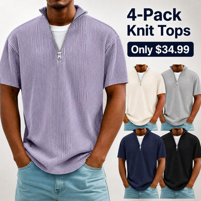 Men's Short Sleeve Zip Mock Neck Knit Top