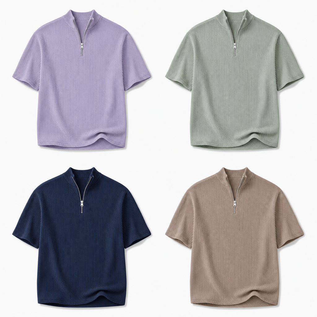 Men's Short Sleeve Zip Mock Neck Knit Top