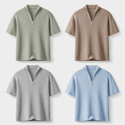 Men's Short Sleeve Zip Mock Neck Knit Top