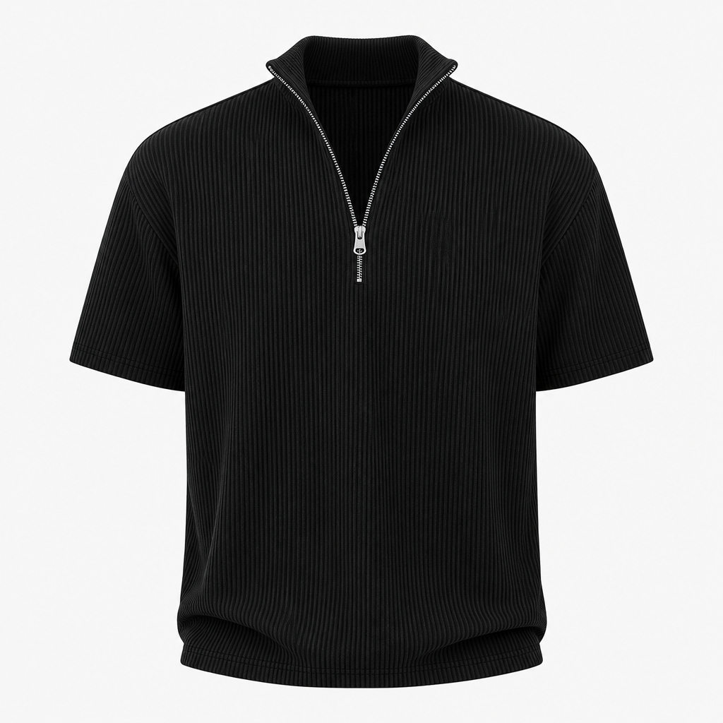 Men's Short Sleeve Zip Mock Neck Knit Top