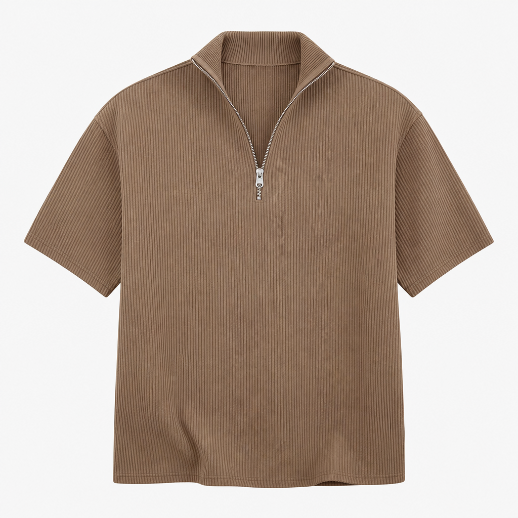 Men's Short Sleeve Zip Mock Neck Knit Top