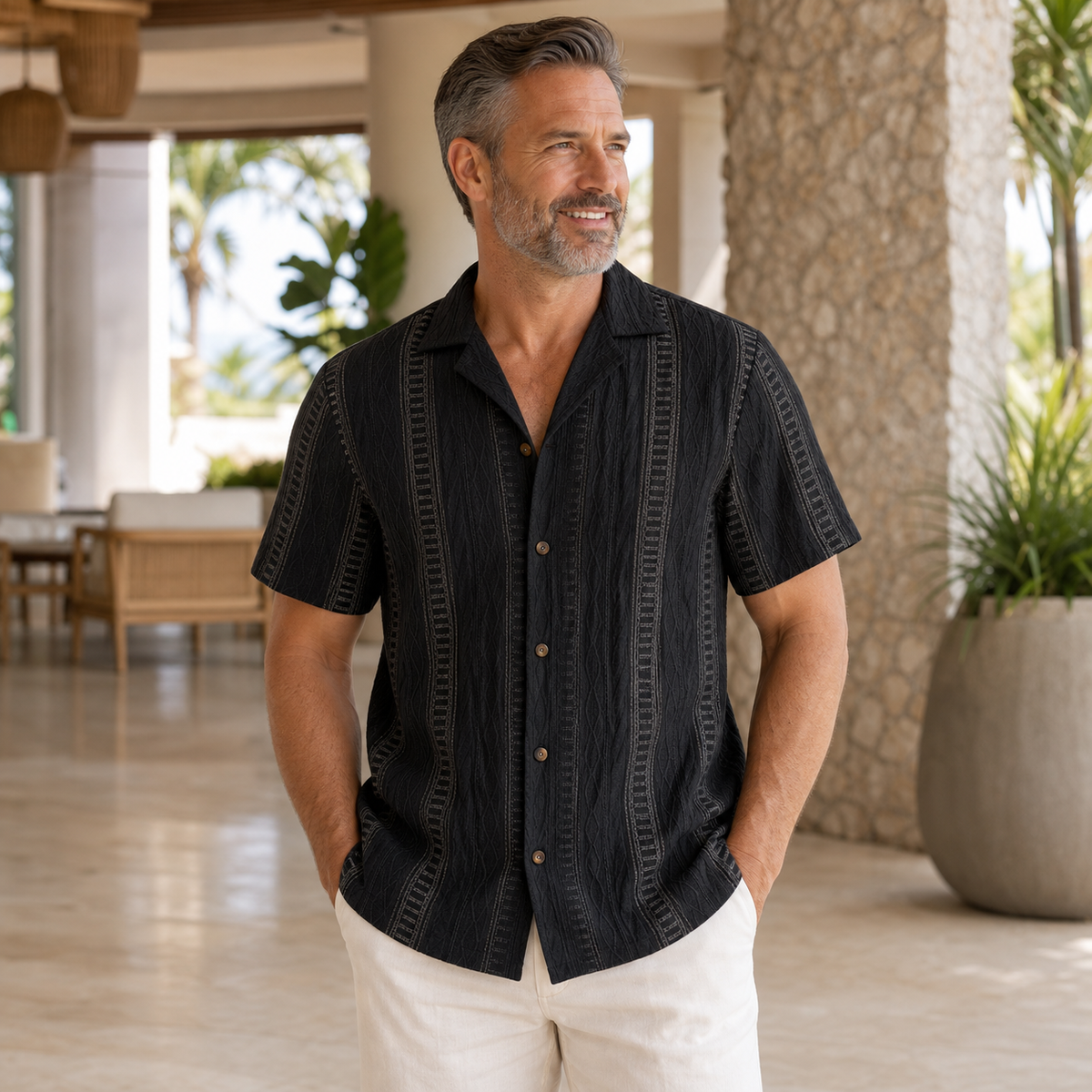 Men's Textured Short Sleeve Button-Up Shirt