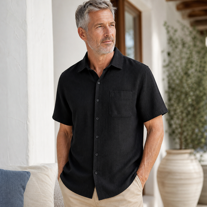 Men's Short Sleeve Linen-Look Button-Up Shirt