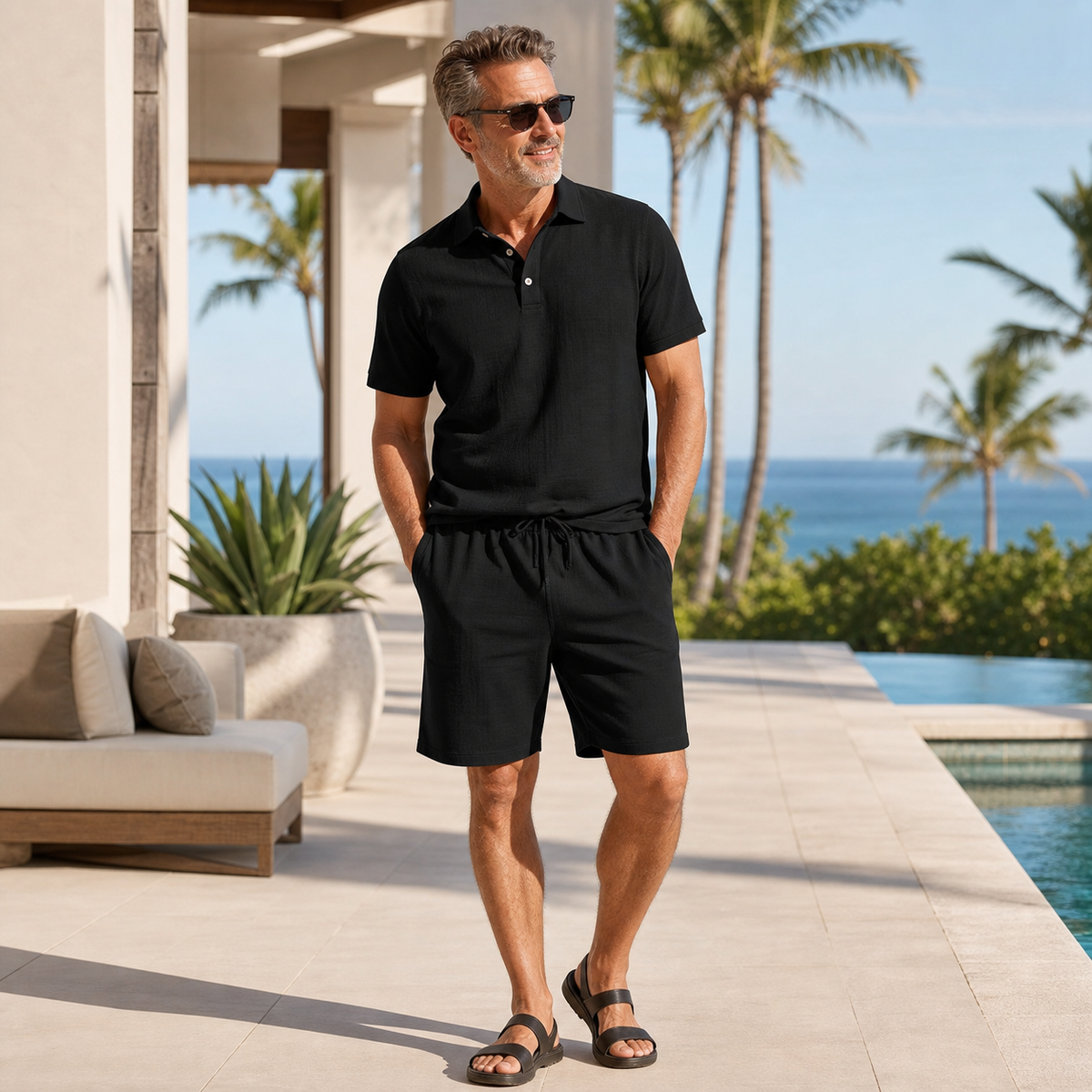 ⏰Clearance Sale⚡12-Pack Only $38.97⚡Men's Relaxed Polo Shirt and Shorts Set