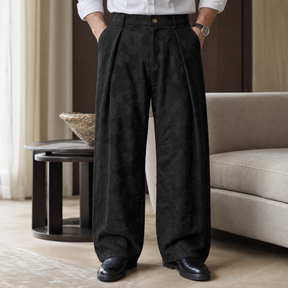 Men's Embossed Floral Wide-Leg Casual Pants