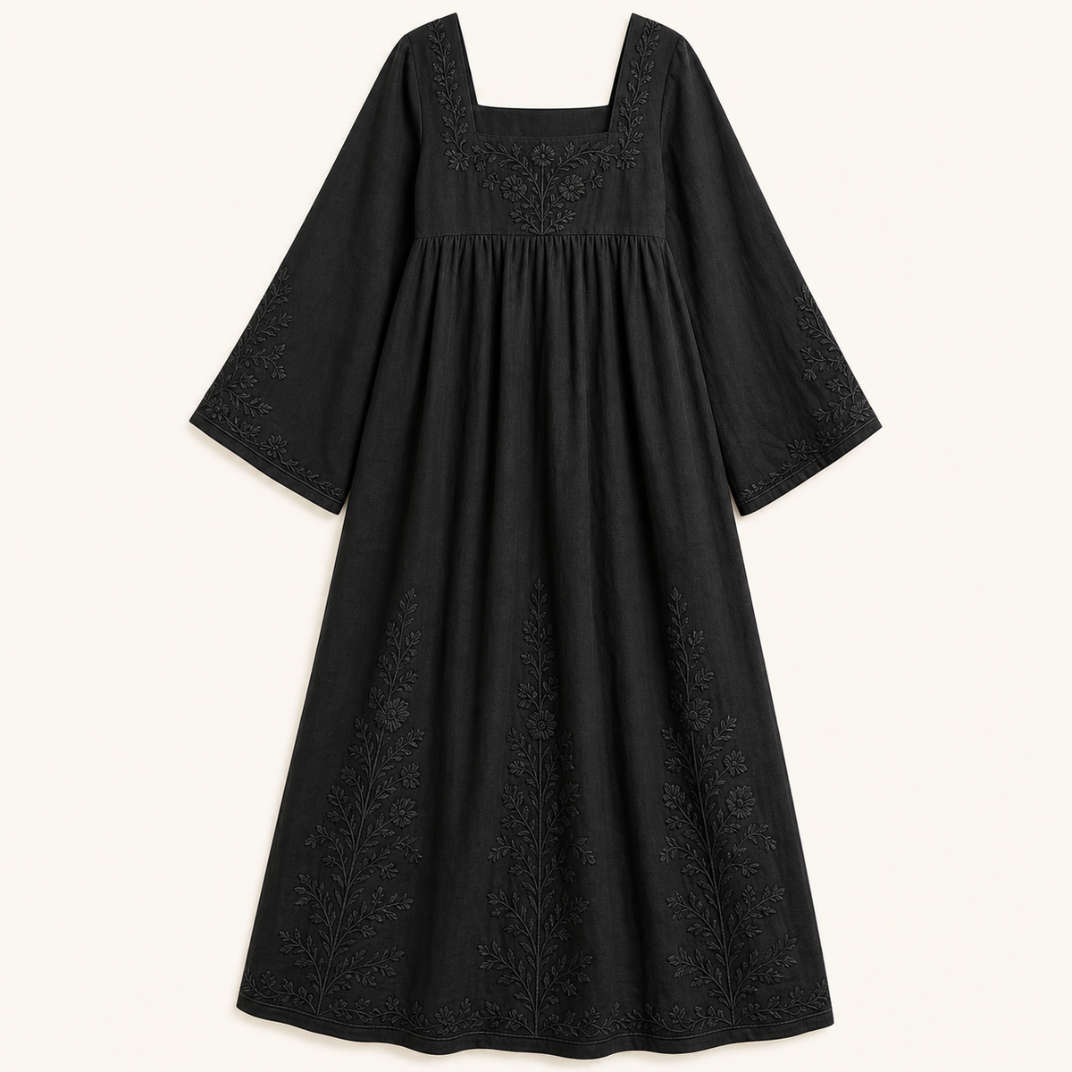 Women's Embroidered Square Neck Maxi Dress