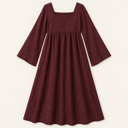 Women's Embroidered Square Neck Maxi Dress