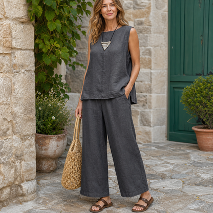 Women's Sleeveless Linen-Look Two-Piece Set