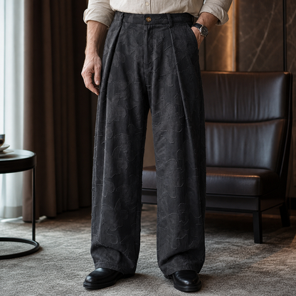 Men's Embossed Floral Wide-Leg Casual Pants