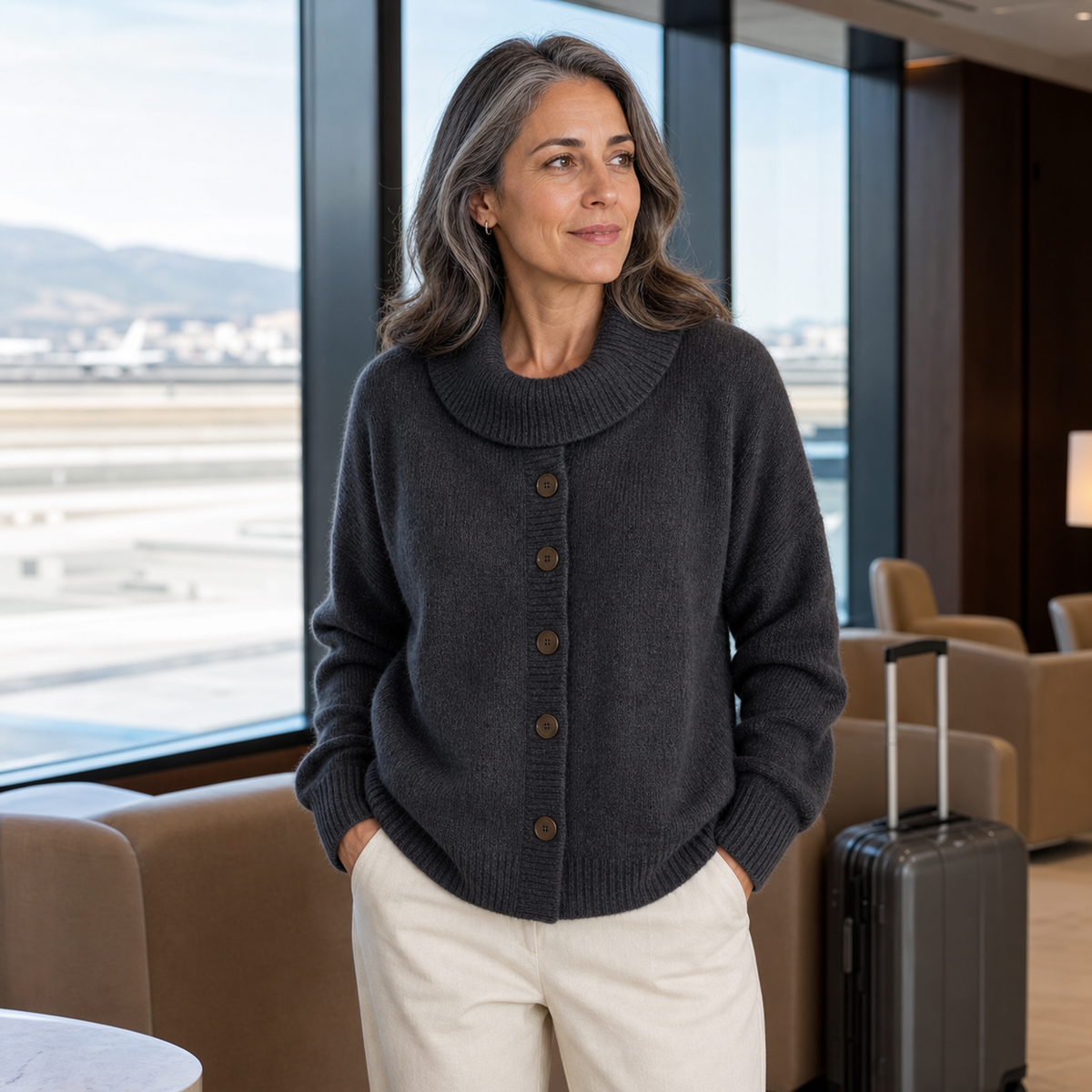 Women's Soft-Knit Shawl-Collar Button Cardigan