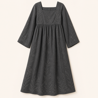 Women's Embroidered Square Neck Maxi Dress