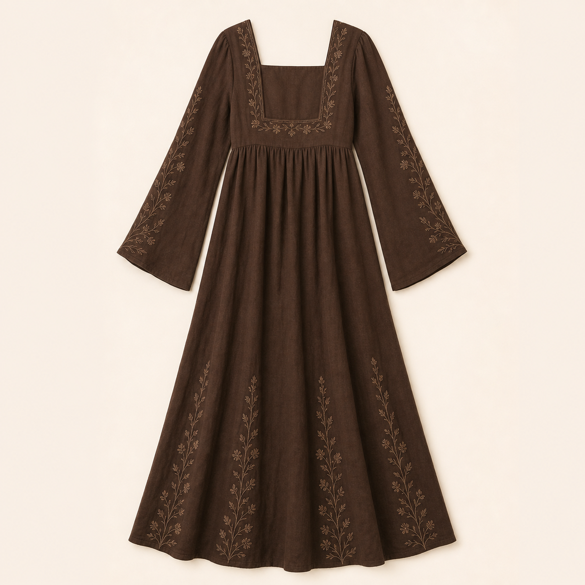 Women's Embroidered Square Neck Maxi Dress