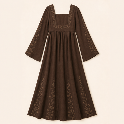 Women's Embroidered Square Neck Maxi Dress