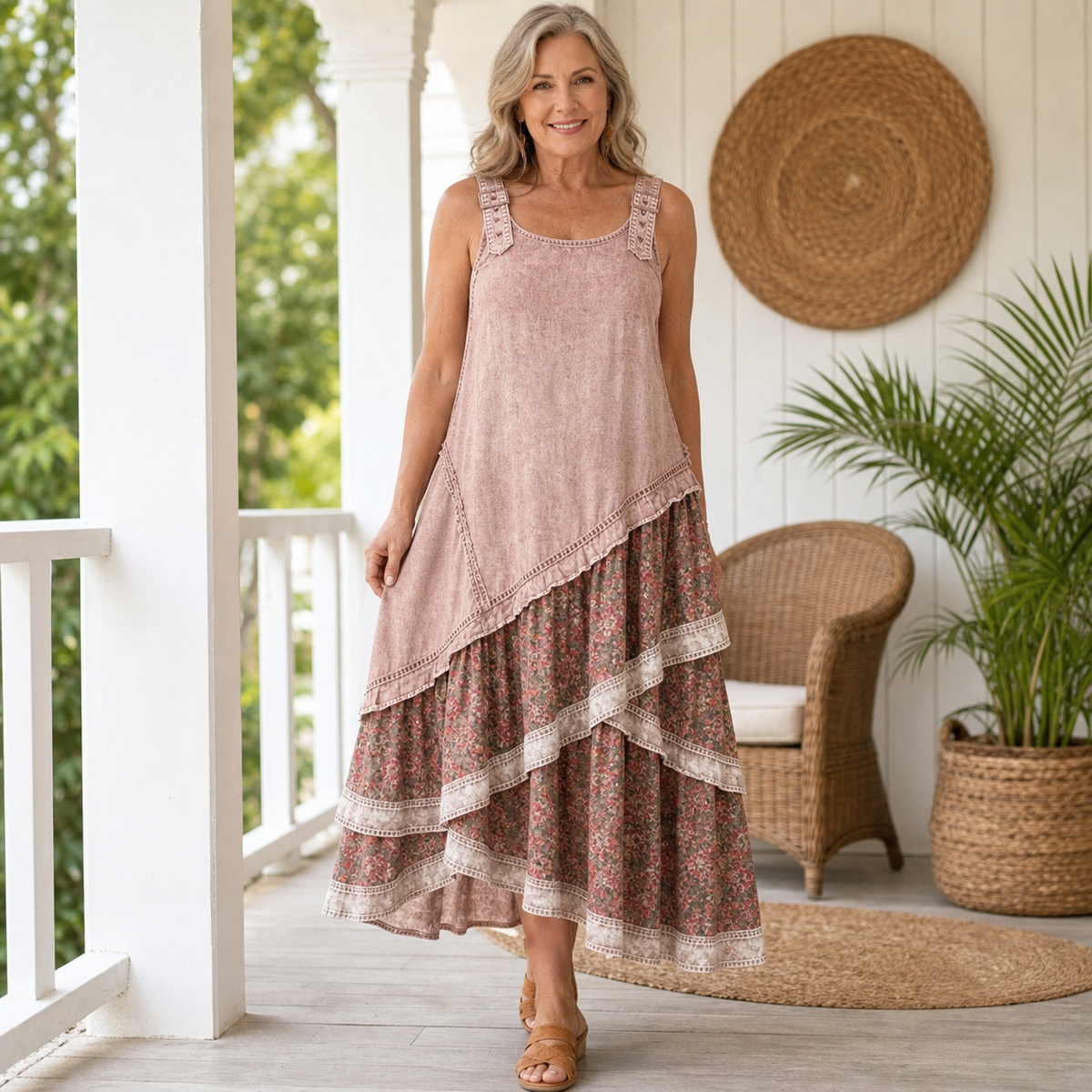 Women's Sleeveless Boho Patchwork Midi Dress