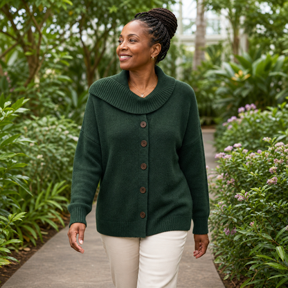Women's Soft-Knit Shawl-Collar Button Cardigan