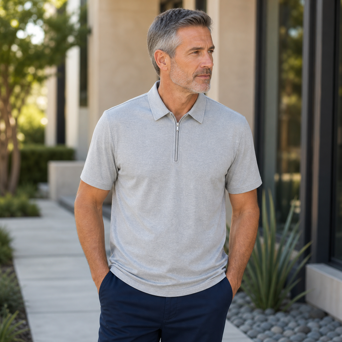 Men's Short Sleeve Half-Zip Polo Shirt