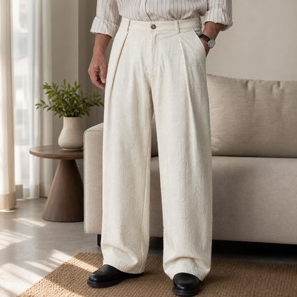 Men's Embossed Floral Wide-Leg Casual Pants