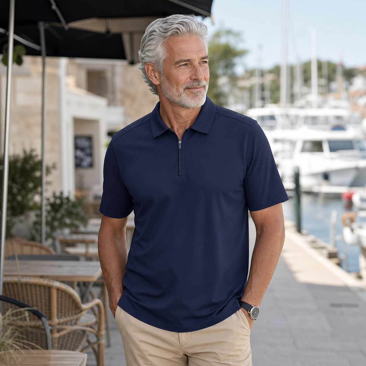 Men's Short Sleeve Half-Zip Polo Shirt