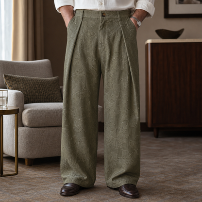 Men's Embossed Floral Wide-Leg Casual Pants