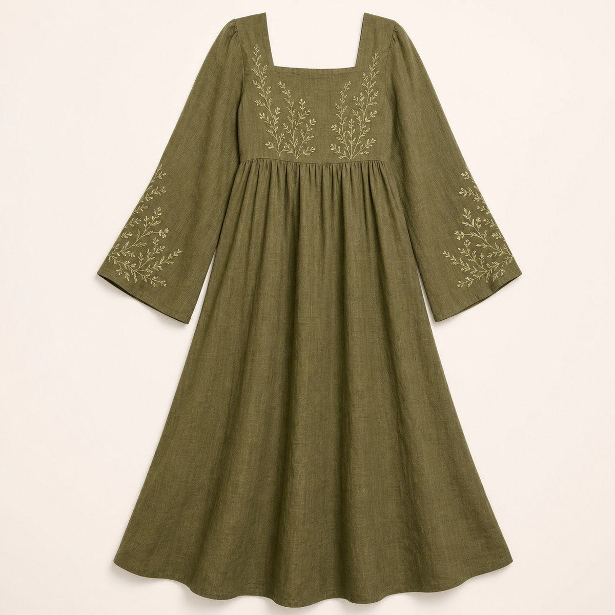Women's Embroidered Square Neck Maxi Dress