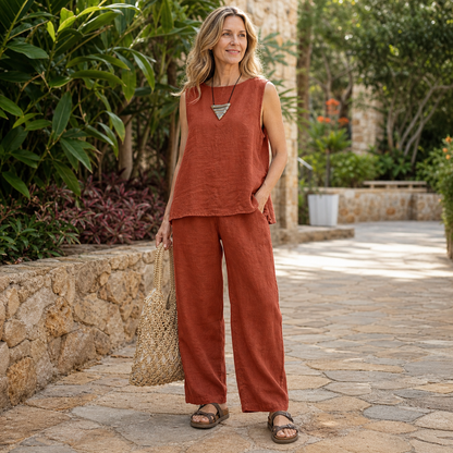 Women's Sleeveless Linen-Look Two-Piece Set