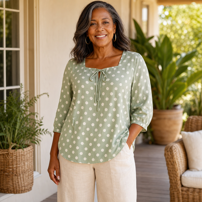 Women's Polka Dot Tie-Front Blouse