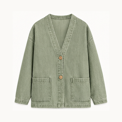 Women's Relaxed Denim-Look Button Cardigan Jacket