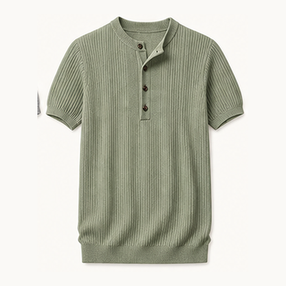 Men's Short Sleeve Ribbed Knit Henley Shirt