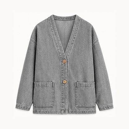 Women's Relaxed Denim-Look Button Cardigan Jacket