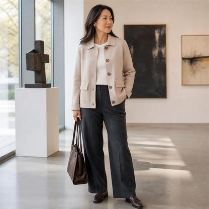 Women's Soft-Knit Collared Button Pocket Jacket