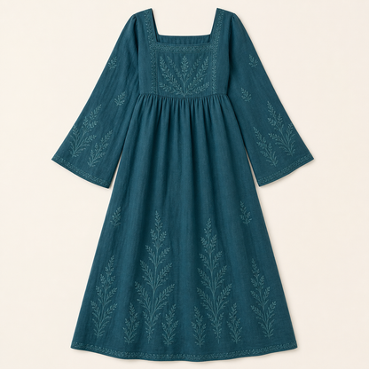 Women's Embroidered Square Neck Maxi Dress