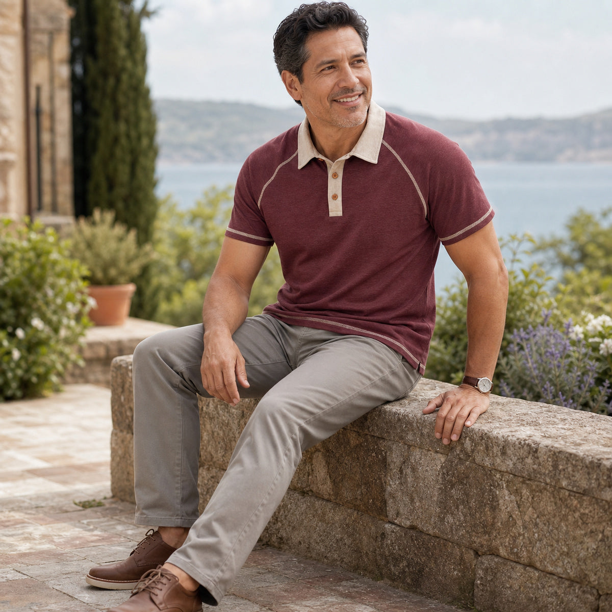Men's Contrast Raglan Short Sleeve Polo Shirt