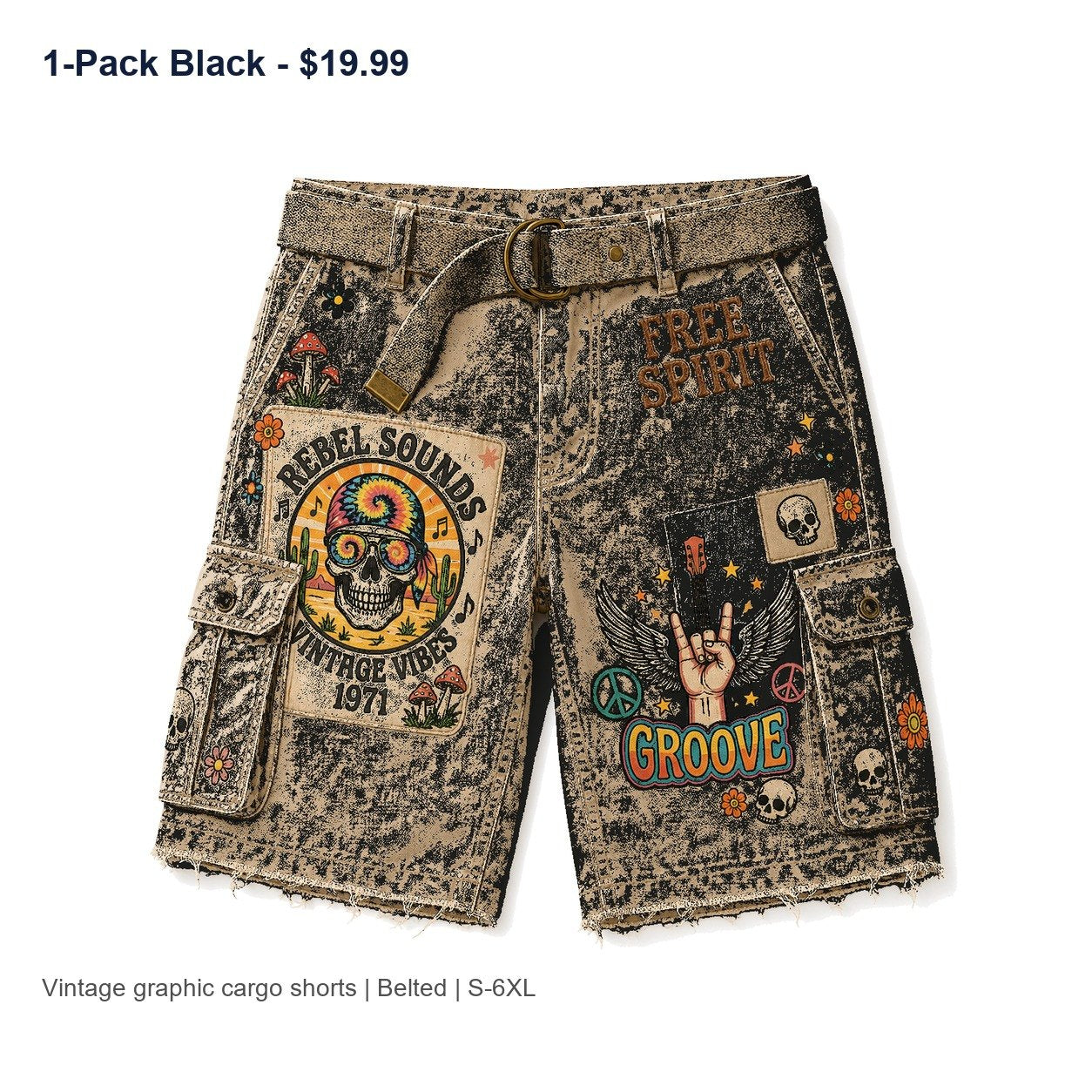 CLEARANCE SALE - Men's Vintage Graphic Cargo Shorts - 14 Colors & Bundle Deals