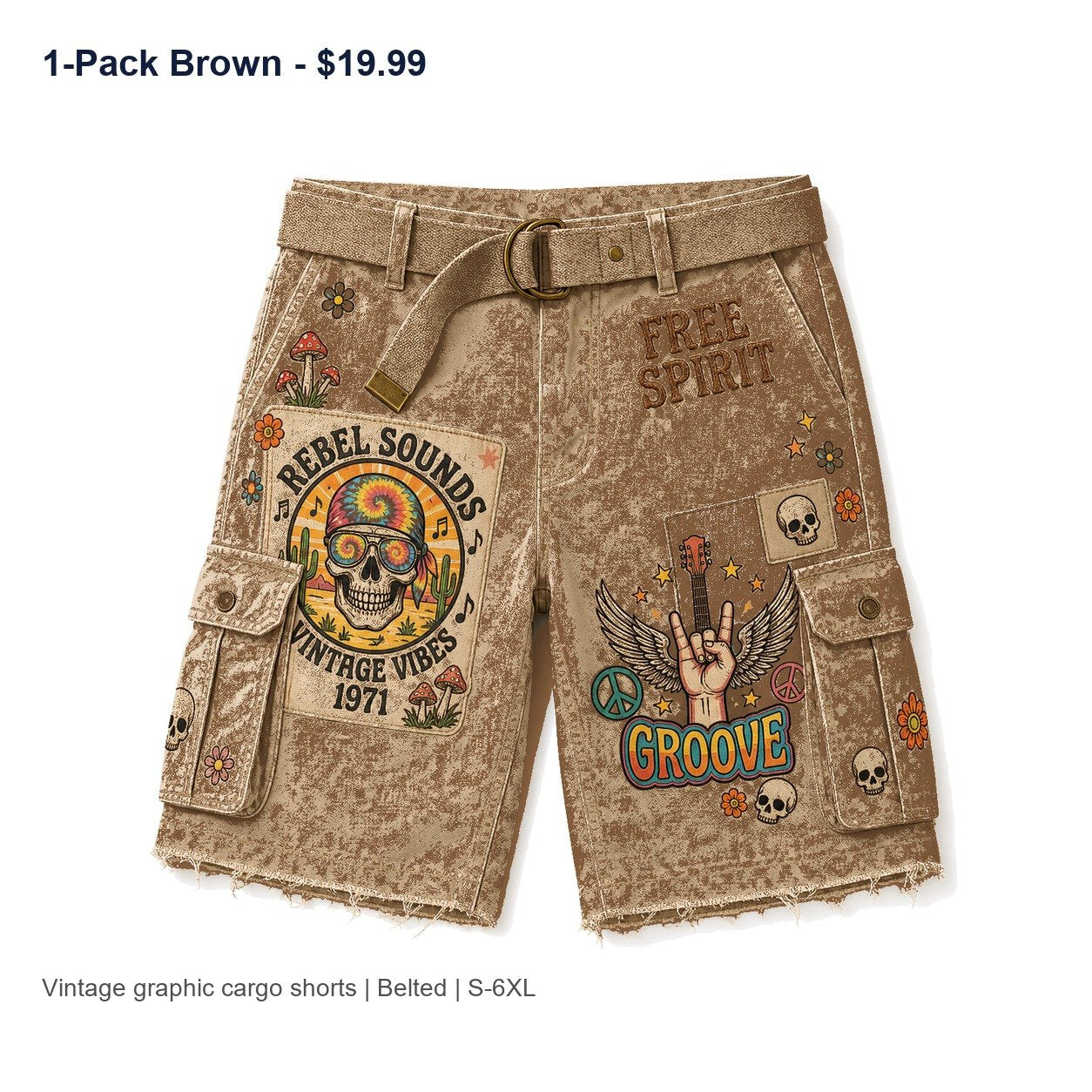 CLEARANCE SALE - Men's Vintage Graphic Cargo Shorts - 14 Colors & Bundle Deals