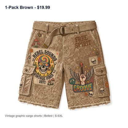 CLEARANCE SALE - Men's Vintage Graphic Cargo Shorts - 14 Colors & Bundle Deals