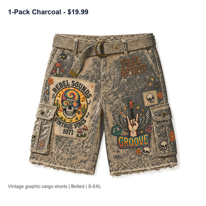 CLEARANCE SALE - Men's Vintage Graphic Cargo Shorts - 14 Colors & Bundle Deals
