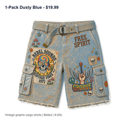 CLEARANCE SALE - Men's Vintage Graphic Cargo Shorts - 14 Colors & Bundle Deals