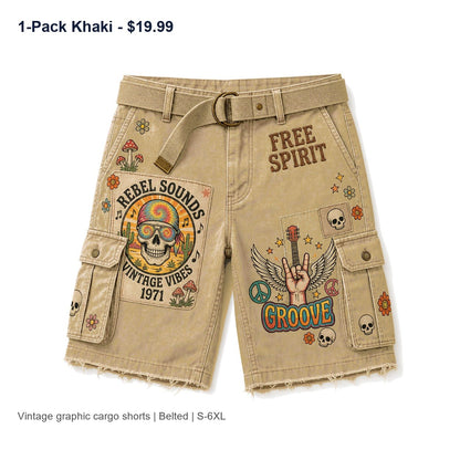 CLEARANCE SALE - Men's Vintage Graphic Cargo Shorts - 14 Colors & Bundle Deals