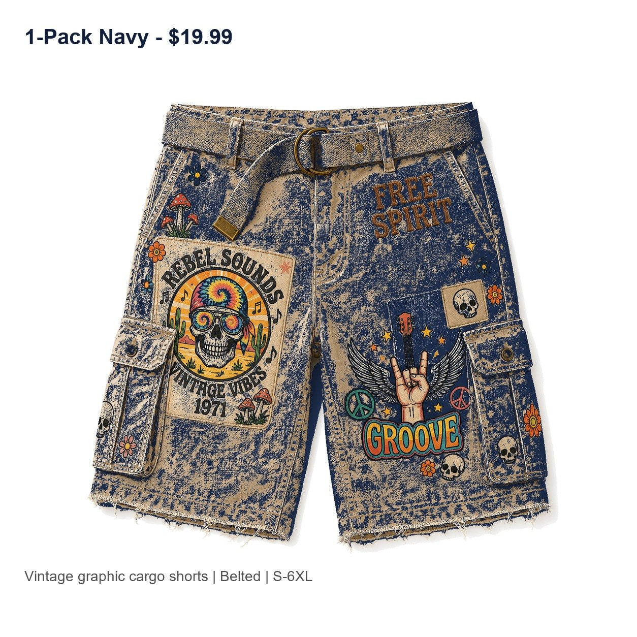 CLEARANCE SALE - Men's Vintage Graphic Cargo Shorts - 14 Colors & Bundle Deals