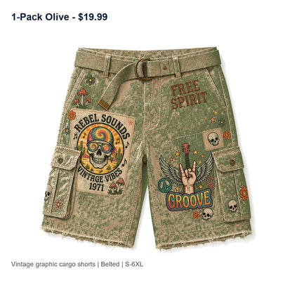 CLEARANCE SALE - Men's Vintage Graphic Cargo Shorts - 14 Colors & Bundle Deals
