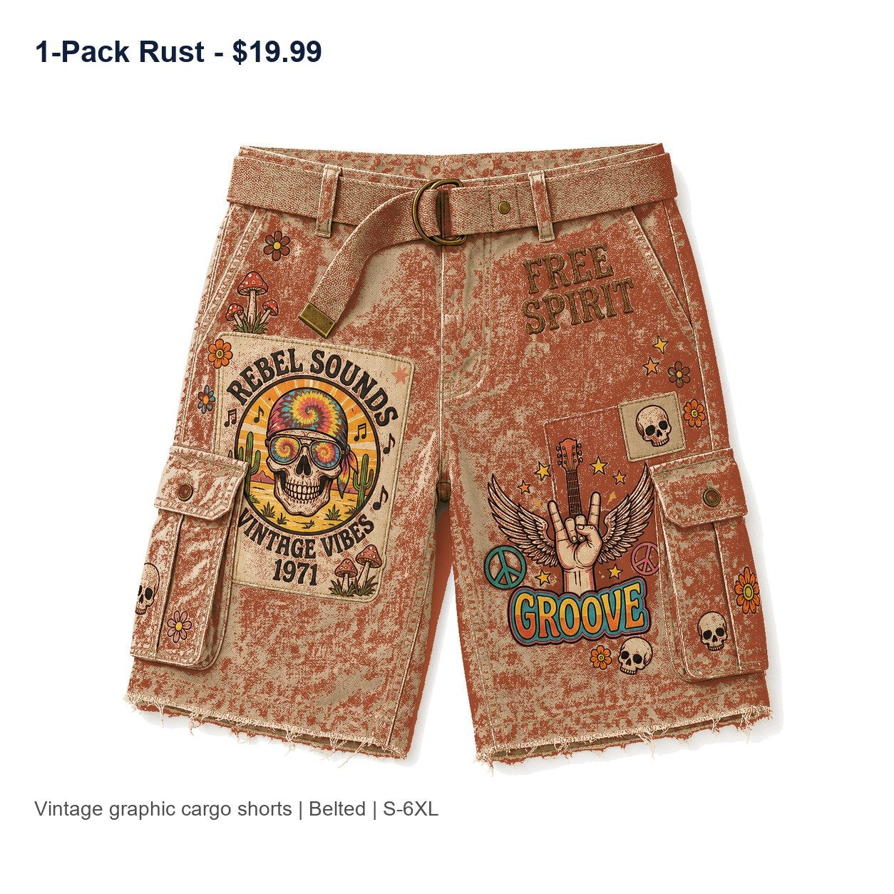 CLEARANCE SALE - Men's Vintage Graphic Cargo Shorts - 14 Colors & Bundle Deals