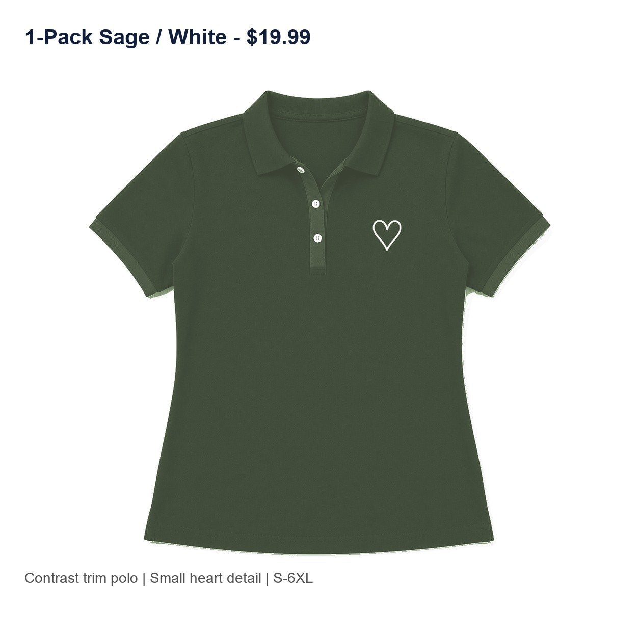 CLEARANCE SALE - Women's Contrast Trim Heart Polo Shirt - 14 Colors & Bundle Deals