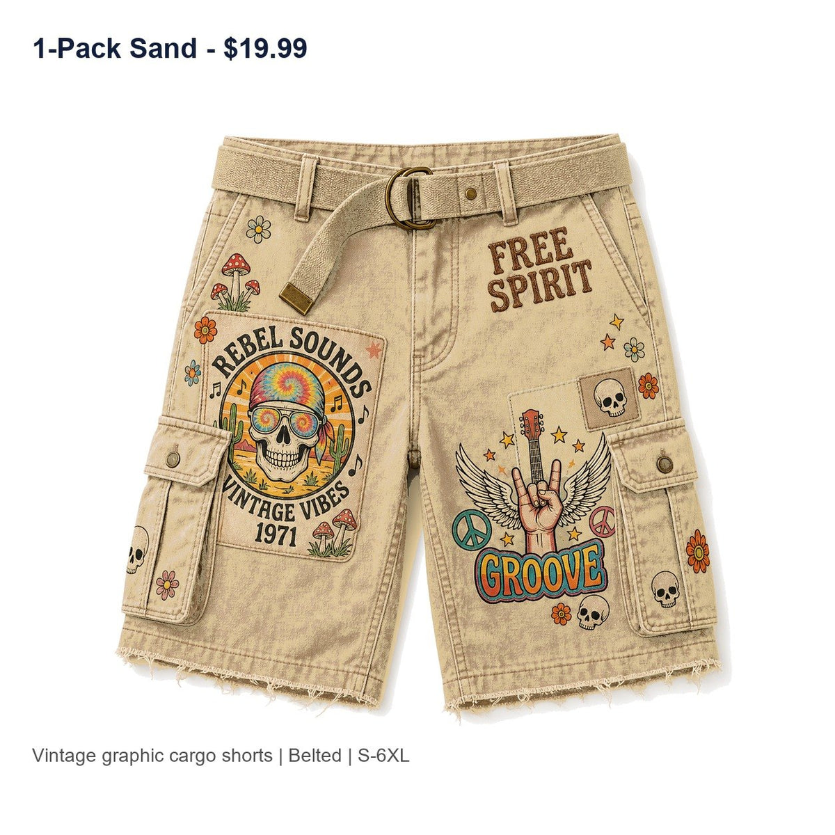 CLEARANCE SALE - Men's Vintage Graphic Cargo Shorts - 14 Colors & Bundle Deals