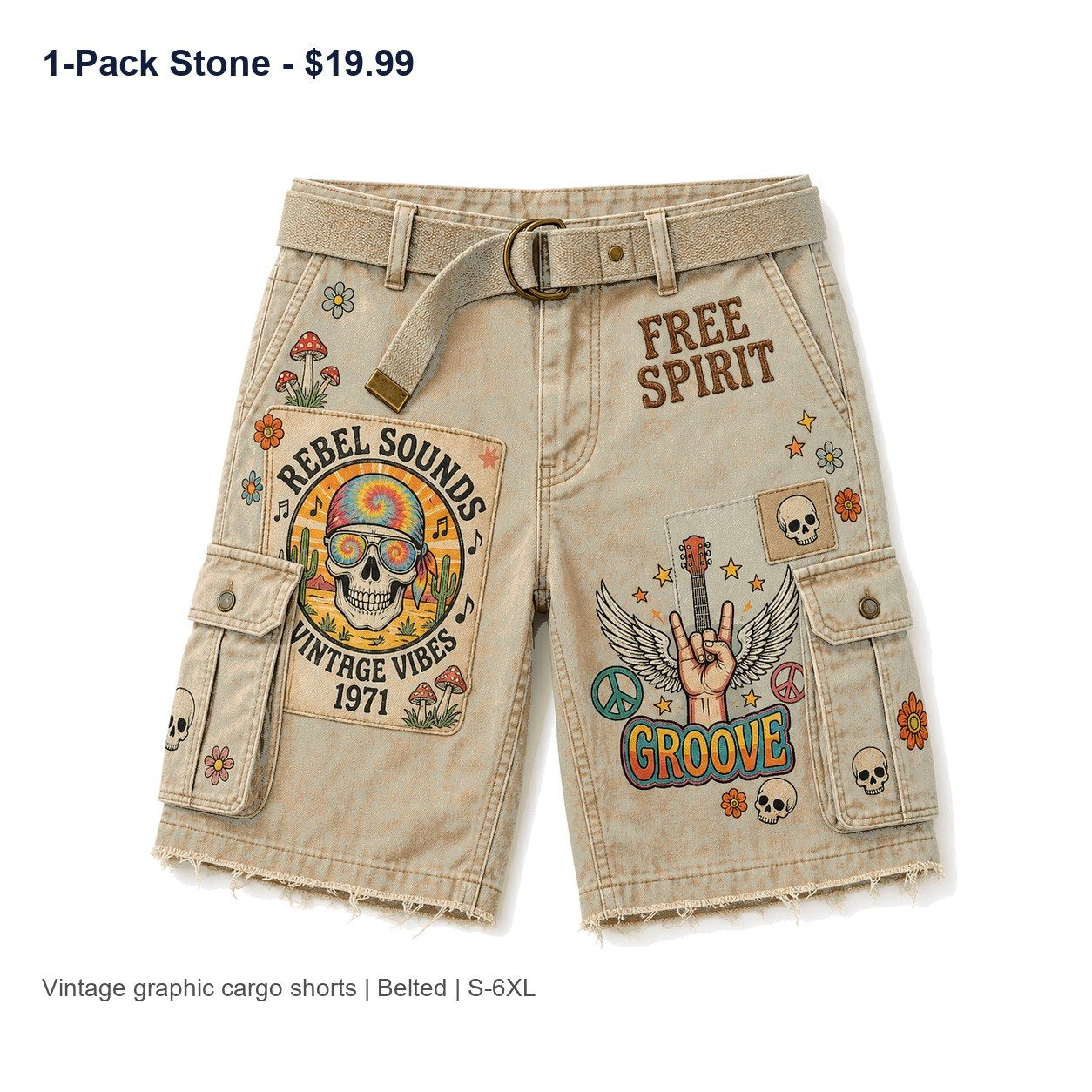 CLEARANCE SALE - Men's Vintage Graphic Cargo Shorts - 14 Colors & Bundle Deals
