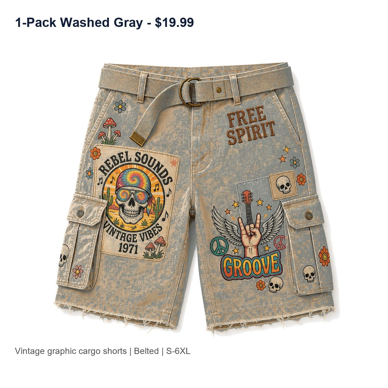CLEARANCE SALE - Men's Vintage Graphic Cargo Shorts - 14 Colors & Bundle Deals